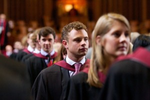 Graduands in the procession out of the Great Hall at the end of a summer 2012 graduation ceremony