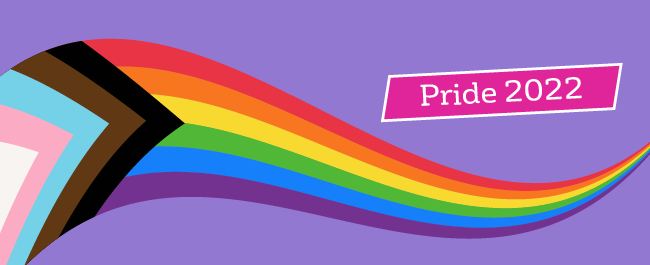 A pride flag image with overlaid text reading 'Pride 2022'