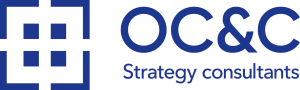 A blue square with four small blue squares inside it and the words "OC&C Strategy consultants"s