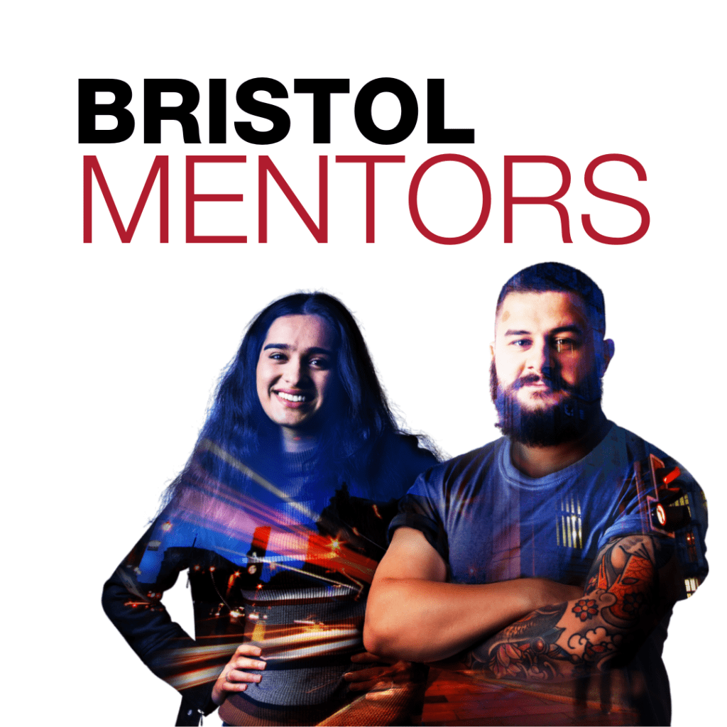 The words "Bristol Mentors" next to two students smiling 